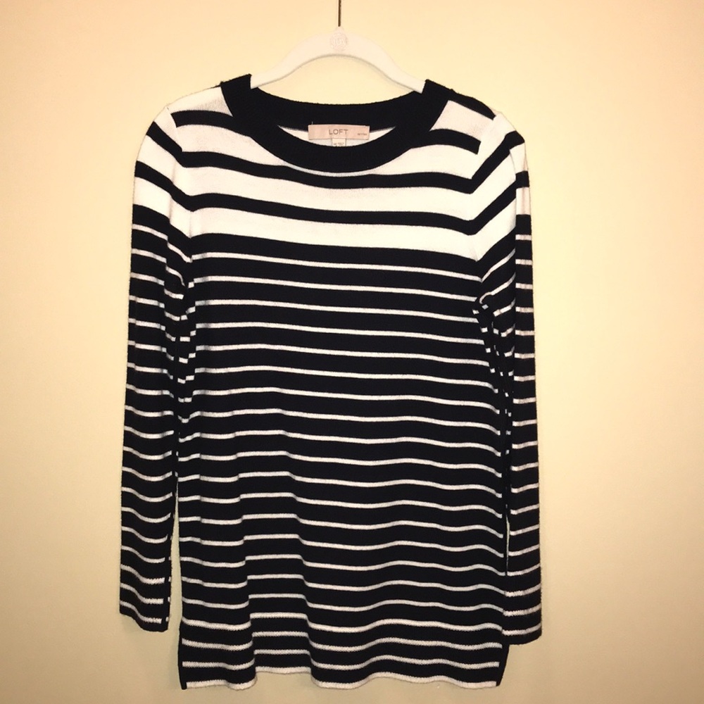 LOFT navy and white striped sweater size M petite